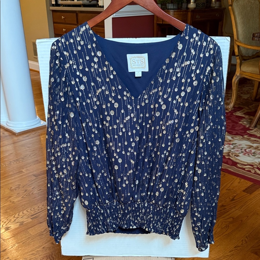 Sail to Stable Navy and Gold Women's Sheer Top